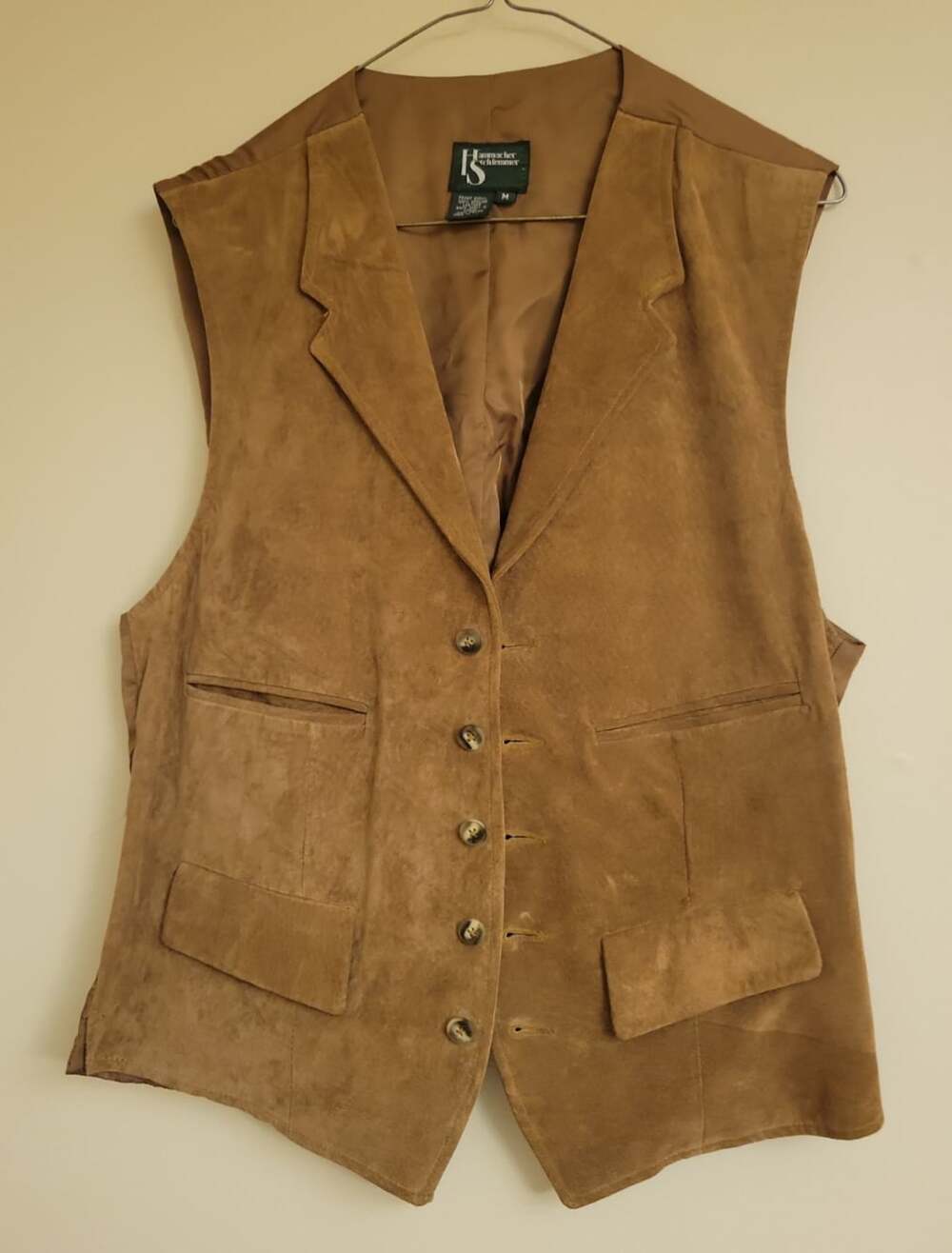Hammacher Schlemmer Mens MEDIUM Brown Leather VEST Western Riding Rayon Back ,SC
